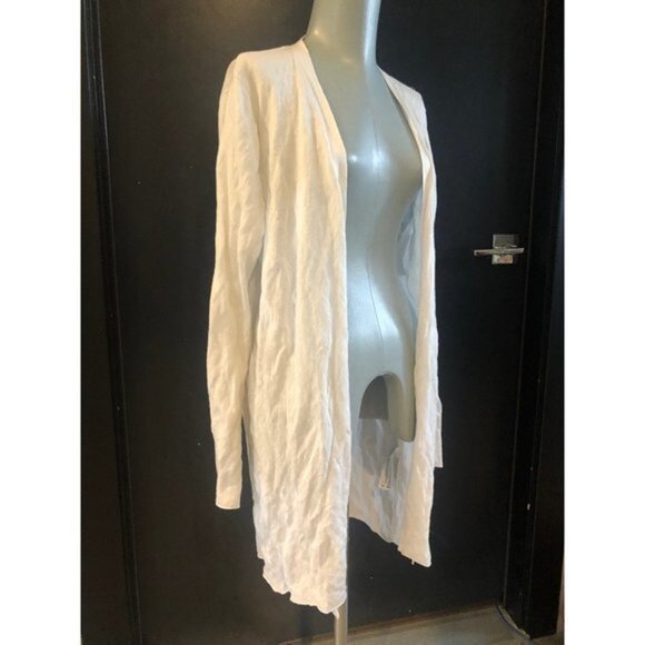 $278 Eileen Fisher TENCEL & METAL LONG CARDIGAN Ivory Size M - Picture 3 of 10